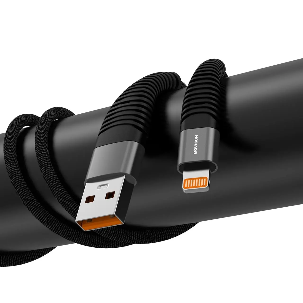 MOVISUN Cable de carga USB a Tipo Lightning AA 635 Negro 1.2m – Carga Rápida 30W, Transferencia de Datos, Protección Antidoblez, Recubrimiento de Tela Reforzada de Alta Resistencia