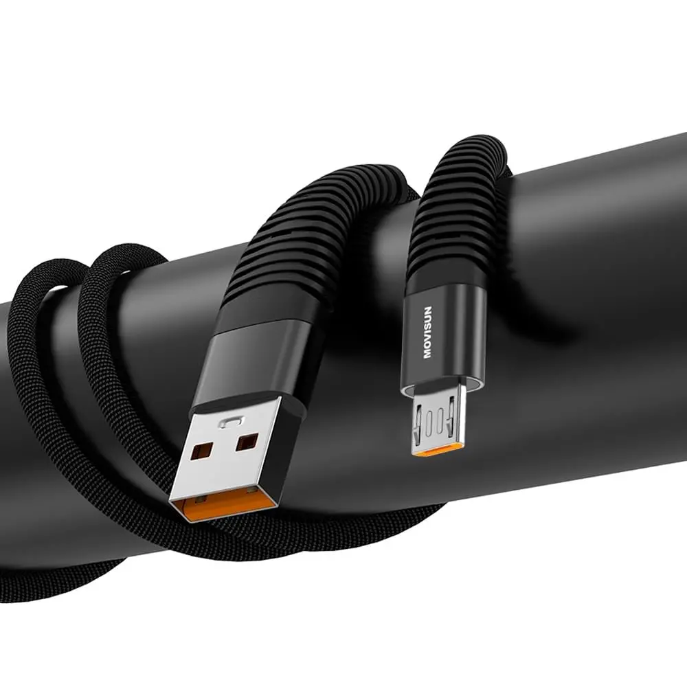 MOVISUN Cable de carga USB a Tipo V8 AA 615 Negro 1.2m – Carga Rápida 12W, Transferencia de Datos, Protección Antidoblez, Recubrimiento de Tela Reforzada de Alta Resistencia