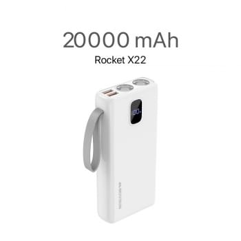 MOVISUN Power Bank Rocket X22 20000mAh Blanco – Carga Rápida PD y QC hasta 22.5W, 3 Salidas Simultáneas, Pantalla Digital LED, Linterna Dual, Ideal para Viajes, Celulares y Más