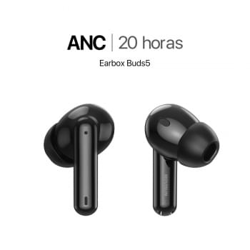MOVISUN Earbox Buds5 Negro – Audífonos Inalámbricos con Cancelación de Ruido, Modo Transparencia, Micrófono para Llamadas, Bluetooth 5.3, Hasta 20 h
