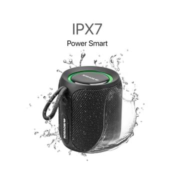 MOVISUN Power Smart Negro – Parlante Bluetooth Acuático IPX7 16W, Batería 2500 mAh, Sonido 360°, Luces LED y TWS