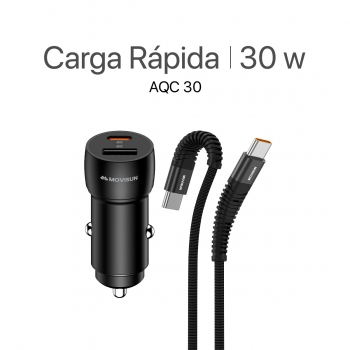 MOVISUN KIT Cargador de auto y cable Tipo C a Tipo C AQC 30 Negro