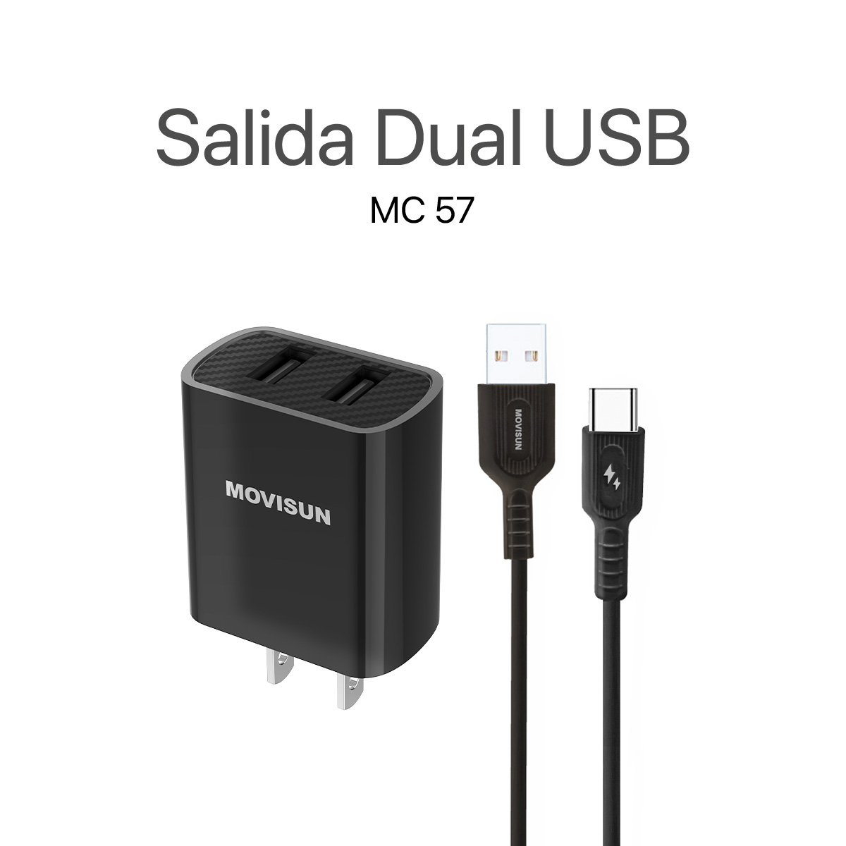 MOVISUN KIT Cargador Cable USB a Tipo C y Cabezal MC 57 Negro