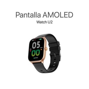 MOVISUN Smartwatch Watch U2 Dorado Negro – Pantalla AMOLED 2.04 pulgadas, Llamadas Bluetooth, Monitor de Salud, IP67, Perilla Interactiva