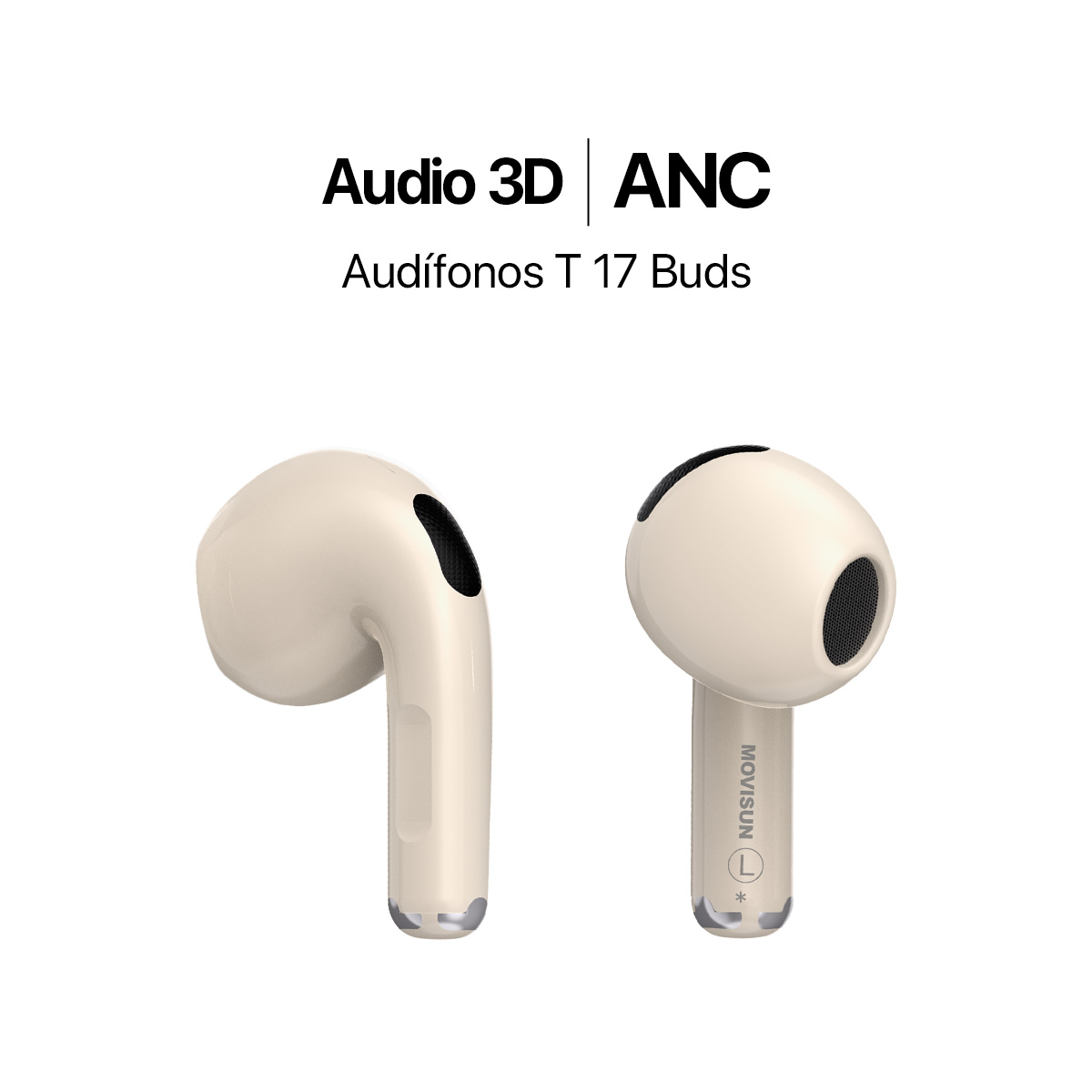 MOVISUN Audífonos TWS T 17 Buds Beige
