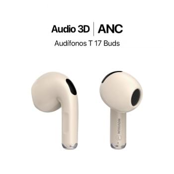 MOVISUN T 17 Buds Beige - Audífonos inalámbricos con cancelación de ruido, modo transparencia, 3D y hasta 16 h de autonomía