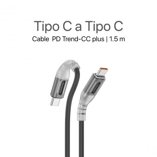 Movimoon Trend CC Plus – Cable de Carga Tipo C a Tipo C Negro de 1.5m, Compatible con Laptops y Celulares USB-C, Carga Rápida 60W con Power Delivery, Transferencia de Datos, Cable Reforzado Antidobleces, Ideal para MacBook y smartphones