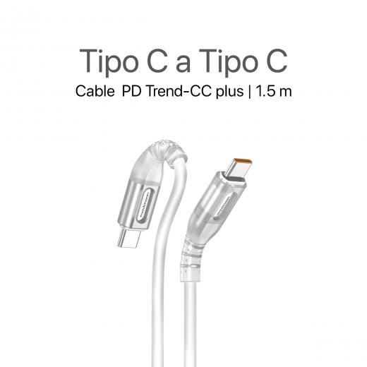Movimoon Trend CC Plus – Cable de Carga Tipo C a Tipo C Blanco de 1.5m, Compatible con Laptops y Celulares USB-C, Carga Rápida 60W con Power Delivery, Transferencia de Datos, Cable Reforzado Antidobleces, Ideal para MacBook y smartphones