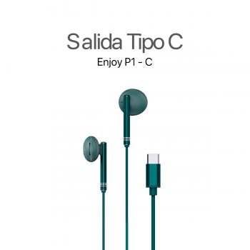 MOVISUN Enjoy P1-C Verde – Audífonos con Cable Tipo C, Micrófono Incorporado, Control de Volumen y Reproducción, Diseño Metálico, 1.20 m