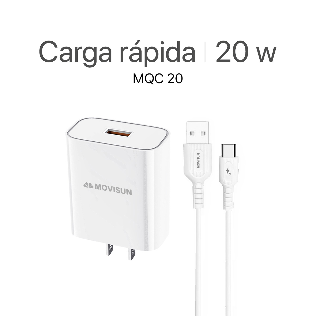 MOVISUN KIT Cargador Cable USB a Tipo C y Cabezal  MQC 20 Blanco