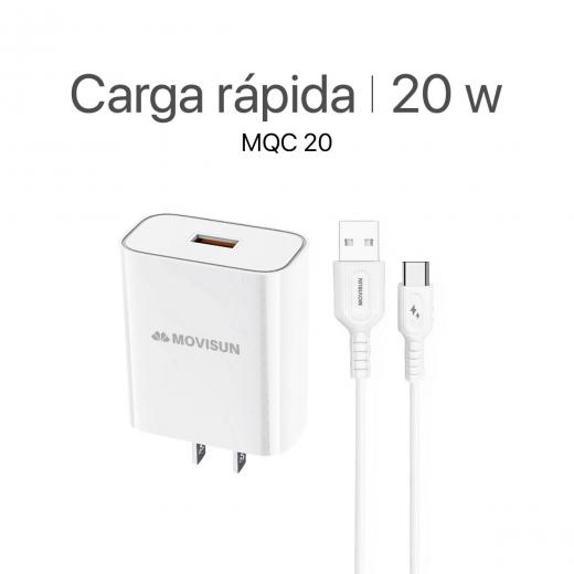 MOVISUN KIT Cargador Cable USB a Tipo C y Cabezal  MQC 20 Blanco