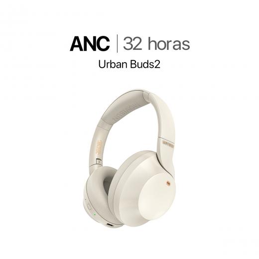 MOVISUN Urban Buds2 Beige – Audífonos Bluetooth Vincha con ANC, Micrófono, 32h de Música, Modo Juego, Cancelación de Ruido, Tipo C