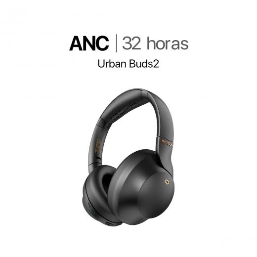 MOVISUN Urban Buds2 Negro – Audífonos Bluetooth Vincha con ANC, Micrófono, 32h de Música, Modo Juego, Cancelación de Ruido, Tipo C