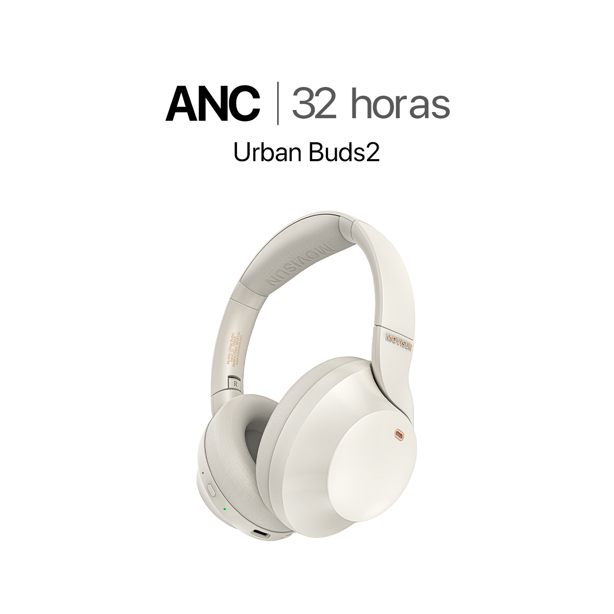 MOVISUN Urban Buds2 Gris – Audífonos Bluetooth Vincha con ANC, Micrófono, 32h de Música, Modo Juego, Cancelación de Ruido