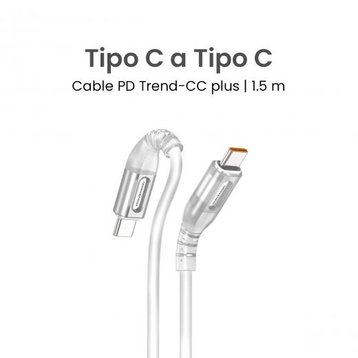 Movimoon Trend CC Plus – Cable de Carga Tipo C a Tipo C Blanco de 1.5m, Compatible con Laptops y Celulares USB-C, Carga Rápida 60W con Power Delivery, Transferencia de Datos, Cable Reforzado Antidobleces, Ideal para MacBook y smartphones