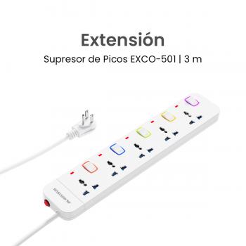 MOVISUN Supresor de Picos EXCO-501 Blanco - 5 Tomas, 3 m, Protección Sobrecarga