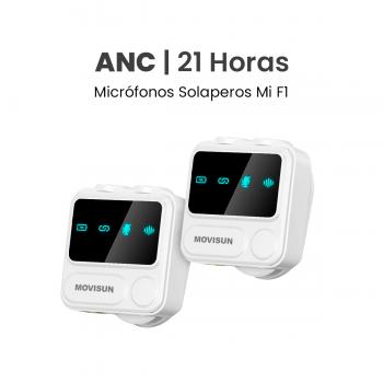 MOVISUN Mi F1 Blanco – Micrófono Inalámbrico Dual con Estuche Digital, ANC, Reverberación, Compatible con iPhone y Android, Ideal para Streaming, Entrevistas y Podcasts, 21H de Autonomía