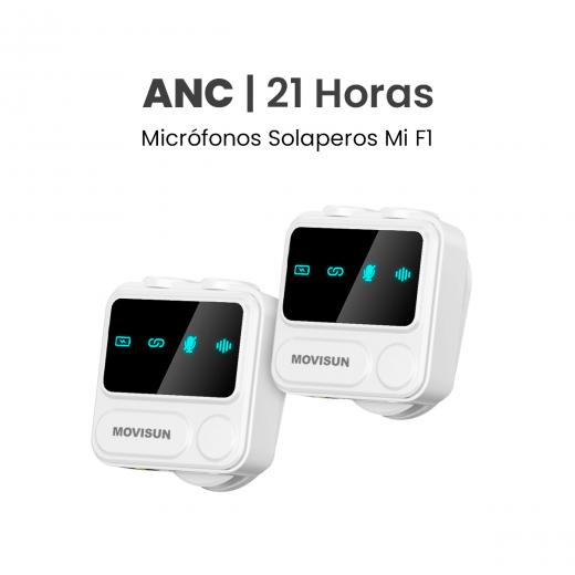 MOVISUN Mi F1 Blanco – Micrófono Inalámbrico Dual con Estuche Digital, ANC, Reverberación, Compatible con iPhone y Android, Ideal para Streaming, Entrevistas y Podcasts, 21H de Autonomía