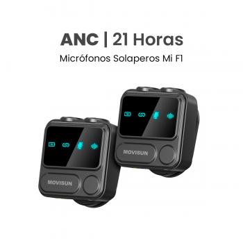 MOVISUN Mi F1 Negro – Micrófono Inalámbrico Dual con Estuche Digital, ANC, Reverberación, Compatible con iPhone y Android, Ideal para Streaming, Entrevistas y Podcasts, 21H de Autonomía