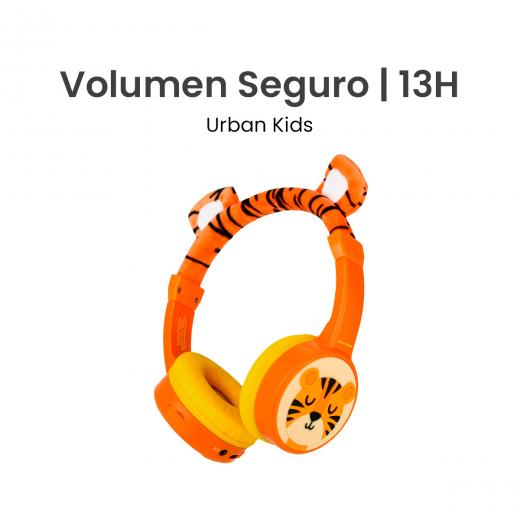 MOVISUN Urban Kids Tigre – Audífonos Inalámbricos para Niños con Volumen Seguro (82 dB), Almohadillas Afelpadas, Bluetooth 5.3, TF, AUX, 13h de Reproducción
