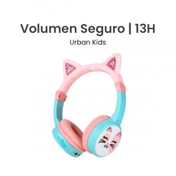 MOVISUN Urban Kids Gata – Audífonos Inalámbricos para Niños con Volumen Seguro (82 dB), Almohadillas Afelpadas, Bluetooth 5.3, TF, AUX, 13h de Reproducción