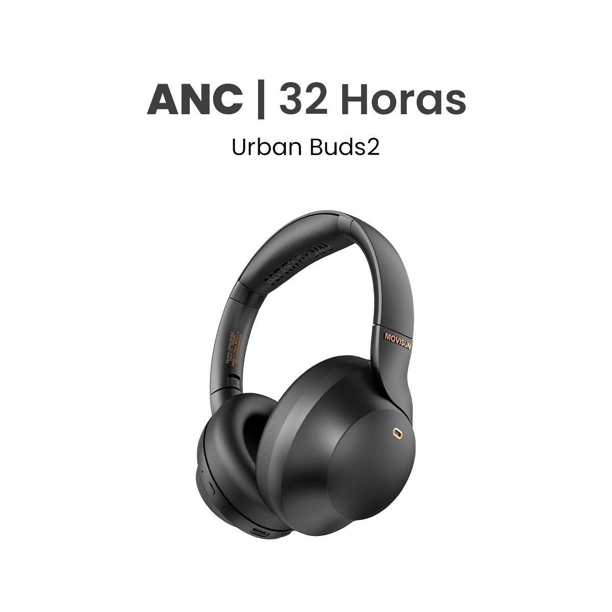MOVISUN Urban Buds2 Negro – Audífonos Bluetooth Vincha con ANC, Micrófono, 32h de Música, Modo Juego, Cancelación de Ruido