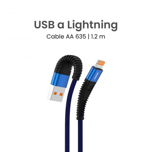 MOVISUN Cable de carga USB a Tipo Lightning AA 635 Azul 1.2m – Carga Rápida 2.4A, Transferencia de Datos, Protección Antidoblez, Recubrimiento de Tela Reforzada de Alta Resistencia