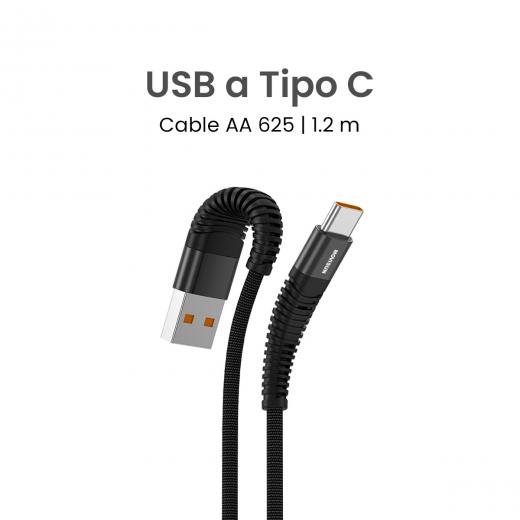 MOVISUN Cable de carga USB a Tipo C AA 625 Negro 1.2m – Carga Rápida 30W, Transferencia de Datos, Protección Antidoblez, Recubrimiento de Tela Reforzada de Alta Resistencia