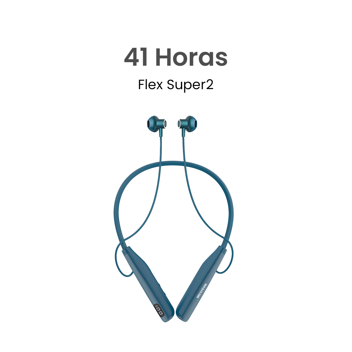 MOVISUN Flex Super2 Azul – Audífonos Collar Magnéticos con Pantalla Digital, 41h de Reproducción, Bluetooth 5.3, Modo Juego y Micrófono