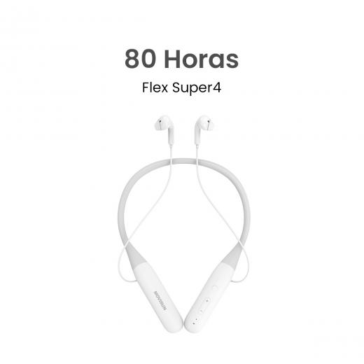 MOVISUN Flex Super4 Blanco – Audífonos Collar Magnéticos con 80h de Reproducción, Sonido Potente, Micrófono Incorporado, Bluetooth 5.3 y Controles Físicos