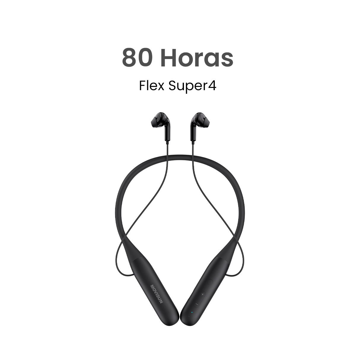 MOVISUN Flex Super4 Negro – Audífonos Collar Magnéticos con 80h de Reproducción, Sonido Potente, Micrófono Incorporado, Bluetooth 5.3 y Controles Físicos