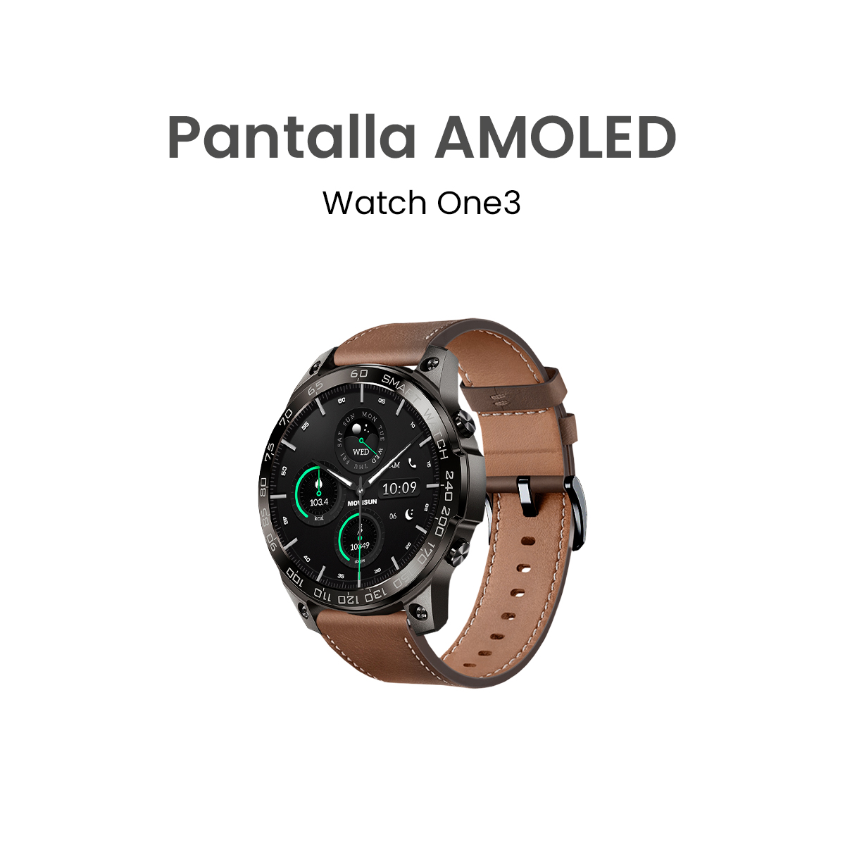 MOVISUN Smartwatch Watch One3 Marrón – Pantalla AMOLED 1.43 pulgadas, Metal Inoxidable, Llamadas Bluetooth, IP68, Funciones de Salud y Deportes