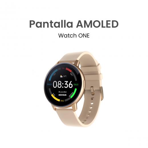 MOVISUN Smartwatch Watch ONE Dorado Rosado – Pantalla AMOLED 1.43 pulgadas, Llamadas Bluetooth, IP67, Ritmo Cardíaco y Más de 20 Funciones