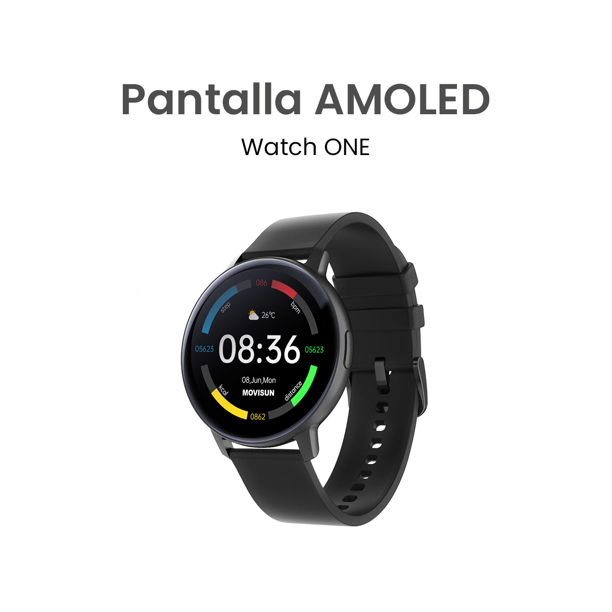 MOVISUN Smartwatch Watch ONE Negro – Pantalla AMOLED 1.43 pulgadas, Llamadas Bluetooth, IP67, Ritmo Cardíaco y Más de 20 Funciones