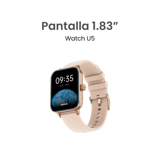 MOVISUN Watch U5 Smartwatch Dorado Rosado – Pantalla 1.83 pulgadas, Llamadas Bluetooth, Micrófono, IP67, Monitor de Salud, Compatible iOS y Android