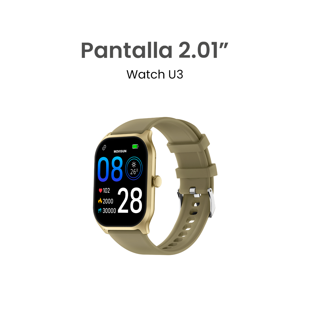 MOVISUN Smartwatch Watch U3 Verde Olivo – 2.01 pulgadas TFT, Llamadas Bluetooth, IP67, Ritmo Cardíaco, Deportes, Notificaciones