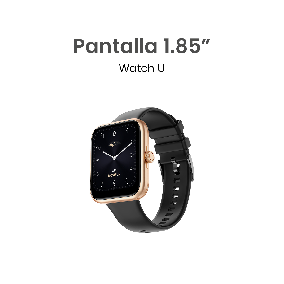 MOVISUN Smartwatch Watch U Dorado/Negro – 1.85 pulgadas Pantalla HD, Llamadas Bluetooth, IP67, Monitor de Salud, Perilla Interactiva