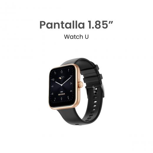 MOVISUN Smartwatch Watch U Dorado/Negro – 1.85 pulgadas Pantalla HD, Llamadas Bluetooth, IP67, Monitor de Salud, Perilla Interactiva