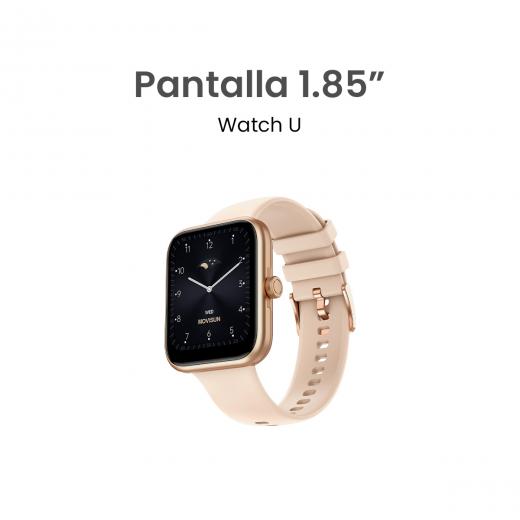 MOVISUN Smartwatch Watch U Dorado/Rosado – 1.85 pulgadas Pantalla HD, Llamadas Bluetooth, IP67, Monitor de Salud, Perilla Interactiva