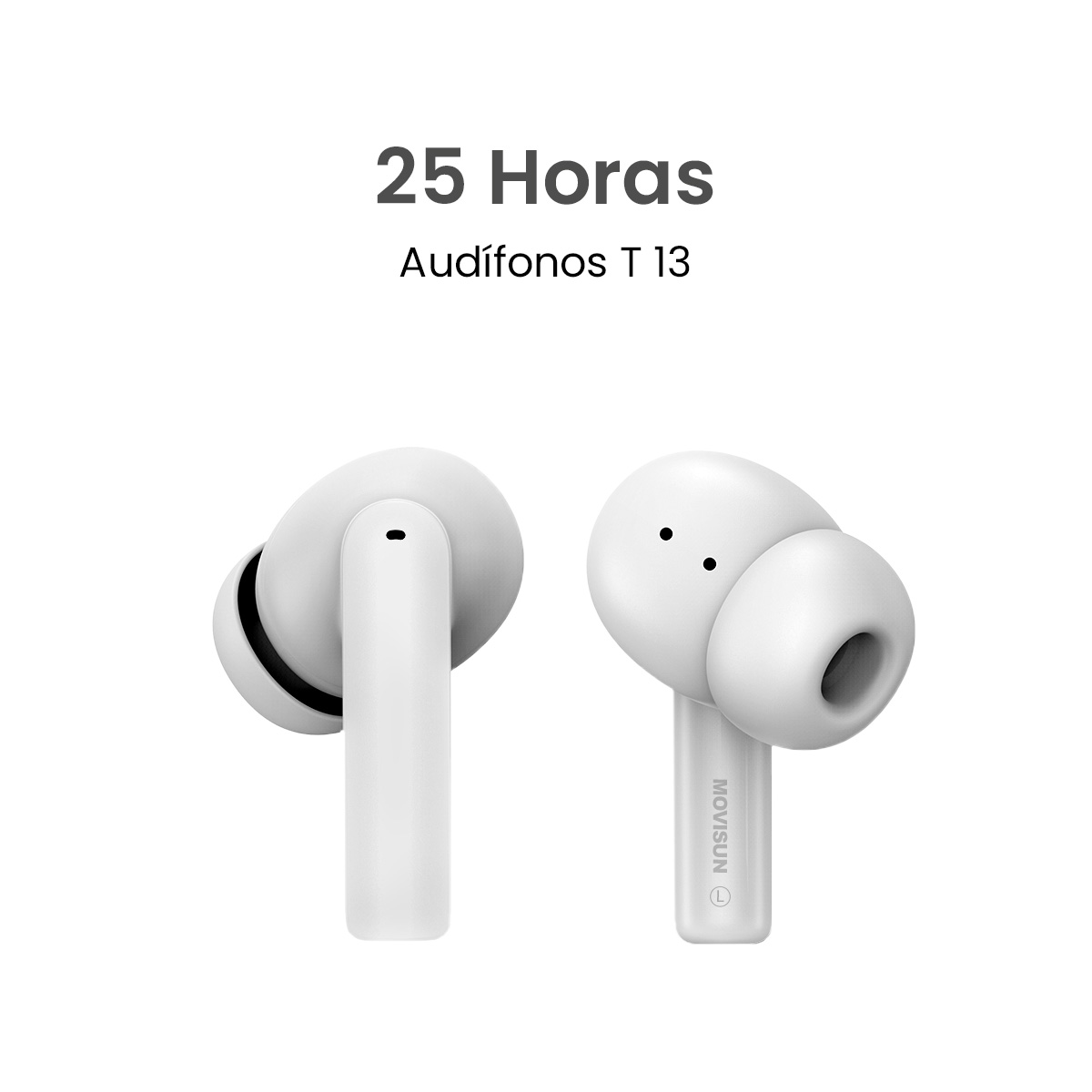MOVISUN T 13 Blanco - Audífonos inalámbricos con hasta 25 h de autonomía, Bluetooth 5.3 y control táctil inteligente