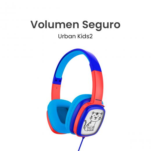 MOVISUN Urban Kids2 Azul - Audífonos para Niños Personalizables con Tarjetas Coloreables, Volumen Seguro 85 dB, Almohadillas Cómodas, Conector 3.5 mm