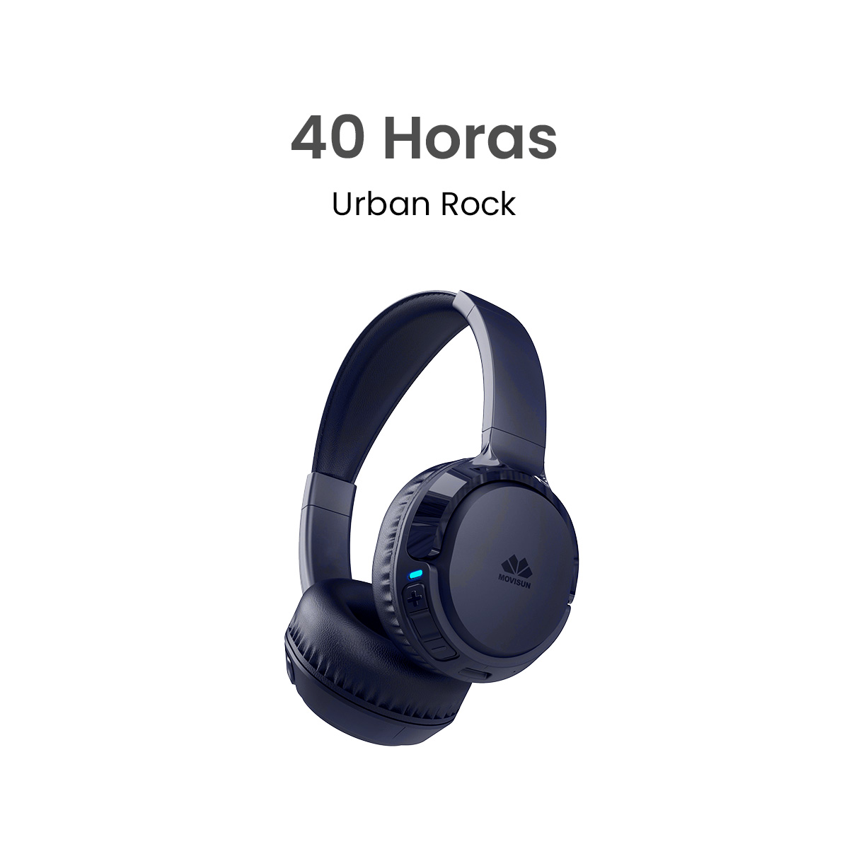 MOVISUN Urban Rock Azul Noche – Audífonos Inalámbricos de Vincha con 40h de Reproducción, Modo Juego, Bluetooth 5.3, Diseño Plegable, Micrófono y Botones Multifunción