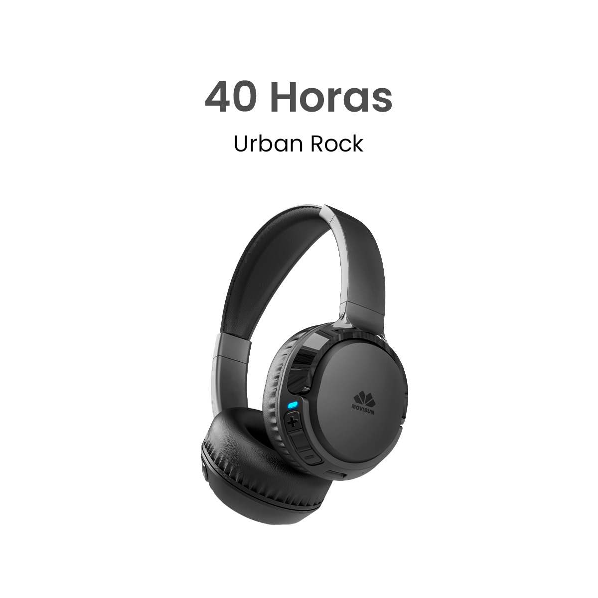 MOVISUN Urban Rock Negro – Audífonos Inalámbricos de Vincha con 40h de Reproducción, Modo Juego, Bluetooth 5.3, Diseño Plegable, Micrófono y Botones Multifunción