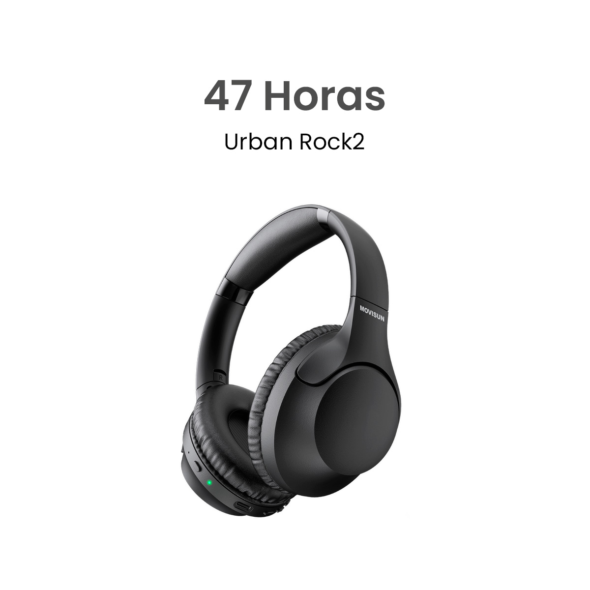 MOVISUN Urban Rock2 Negro – Audífonos Inalámbricos con Modo Bass, 47h de Reproducción, Bluetooth 5.3, Diseño Plegable y Controles Integrados
