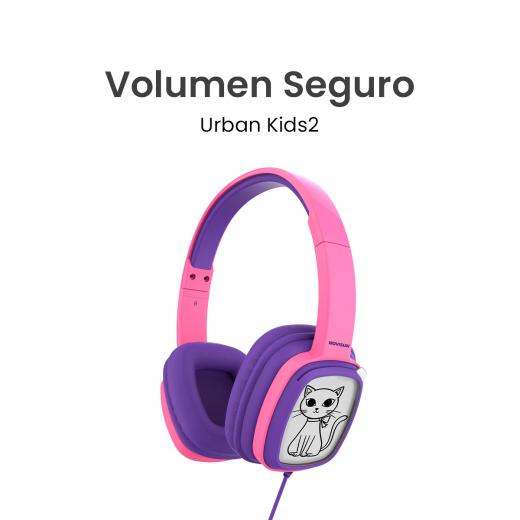 MOVISUN Urban Kids2 Rosado - Audífonos para Niños Personalizables con Tarjetas Coloreables, Volumen Seguro 85 dB, Almohadillas Cómodas, Conector 3.5 mm