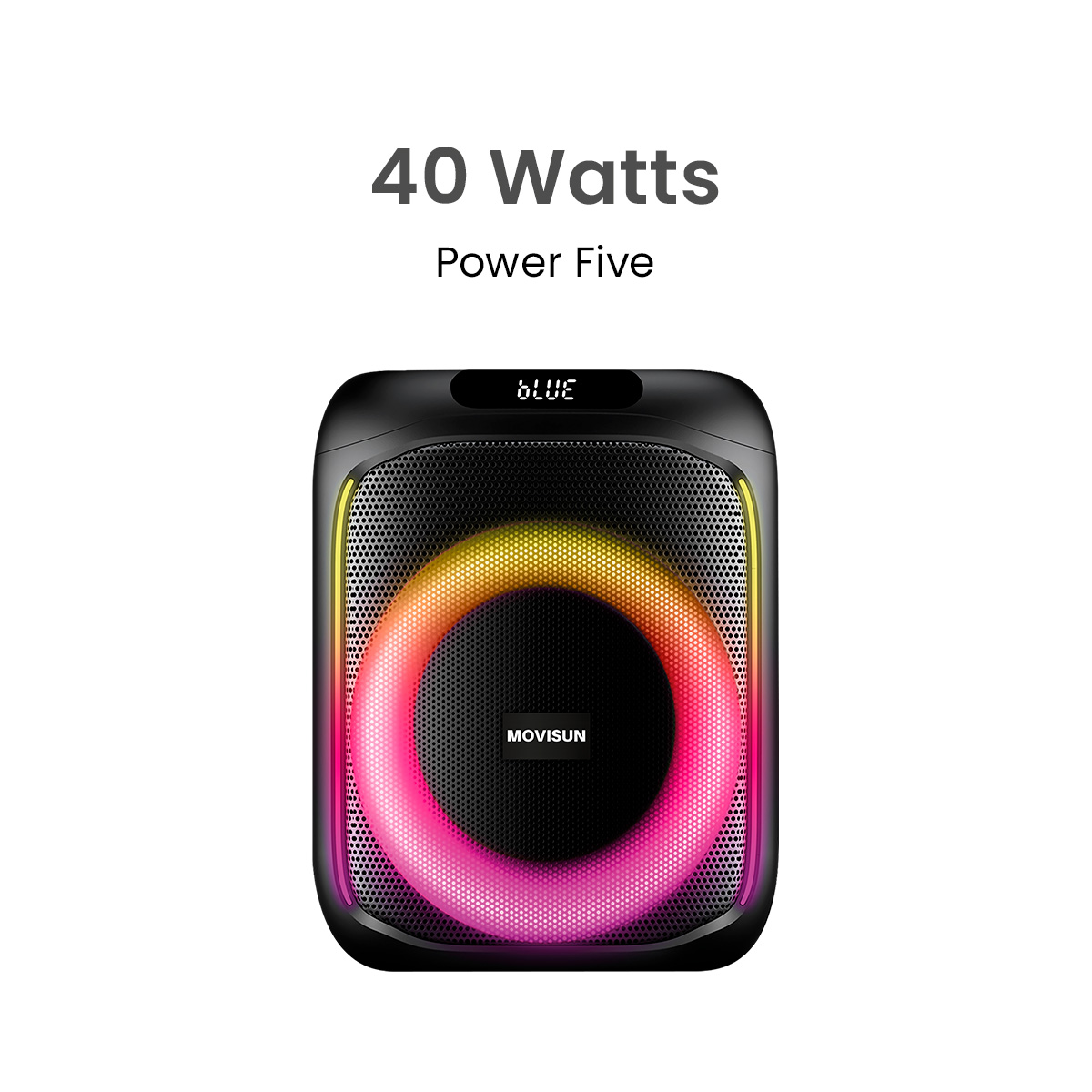 MOVISUN Power Five – Parlante Karaoke Bluetooth 40W, Batería 5000 mAh, Micrófono Incluido, Luces LED, TWS y Control Remoto
