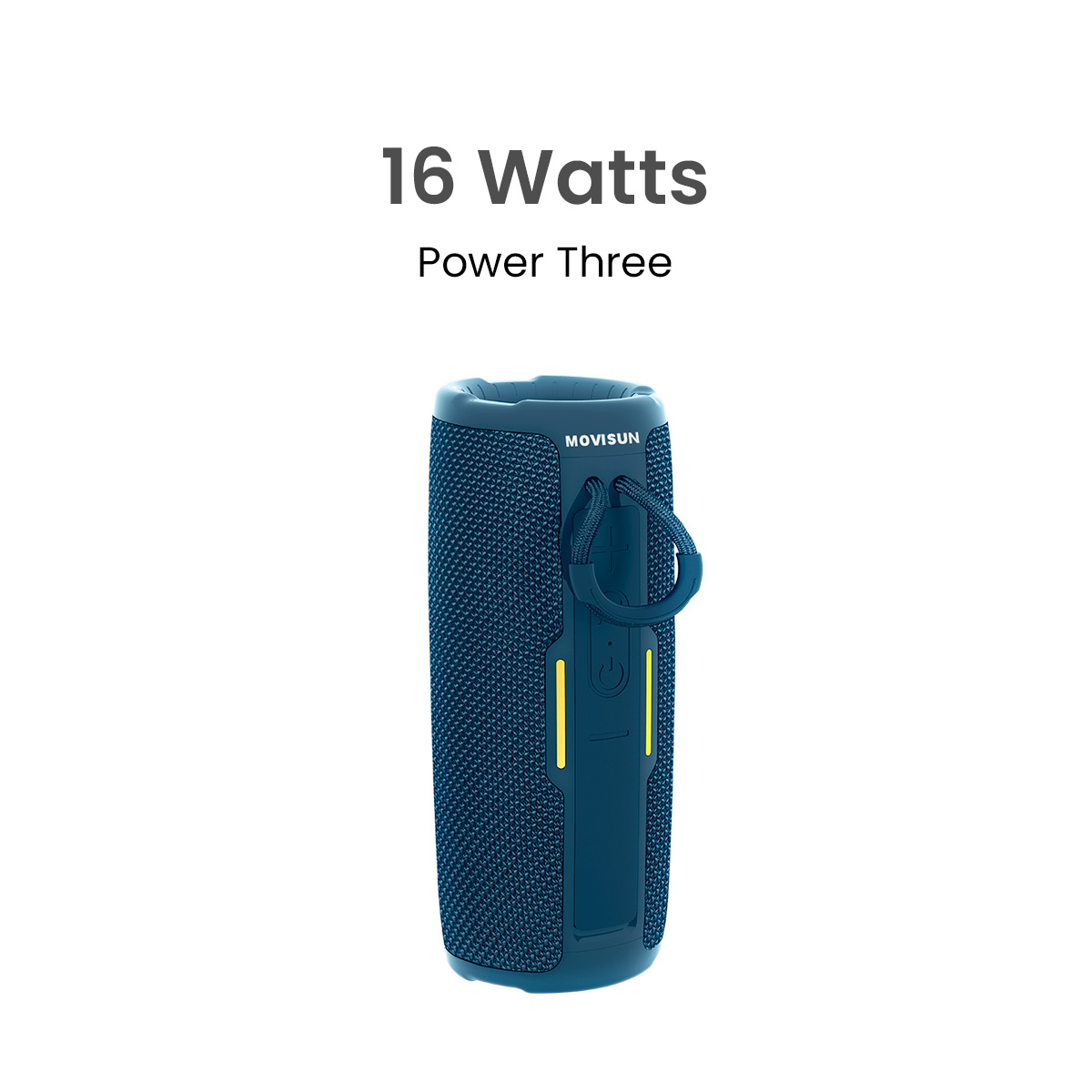 MOVISUN Power Three Azul – Parlante Bluetooth 16W con Radio FM, Función TWS, Luces LED, Batería 2500 mAh y Reproducción USB/TF
