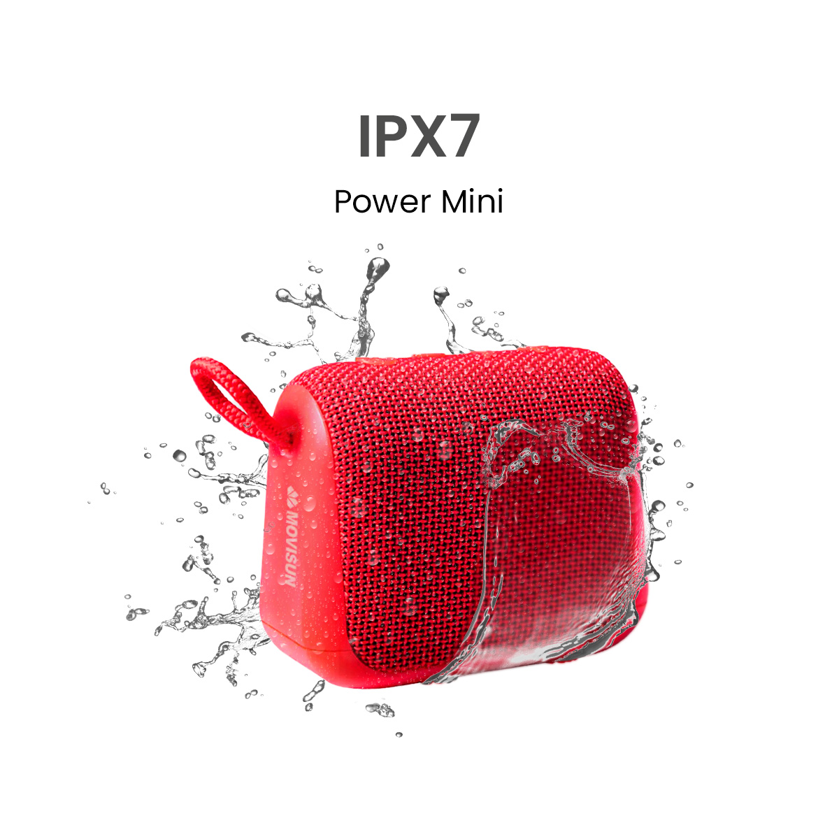 MOVISUN Power Mini Rojo – Parlante Acuático Bluetooth IPX7 5W, Batería 2500 mAh, TWS, Radio FM y Micrófono Integrado