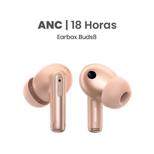 MOVISUN Earbox Buds8 Rosado - Audífonos inalámbricos con ANC, asistente de voz, modo juego y hasta 18 h de autonomía