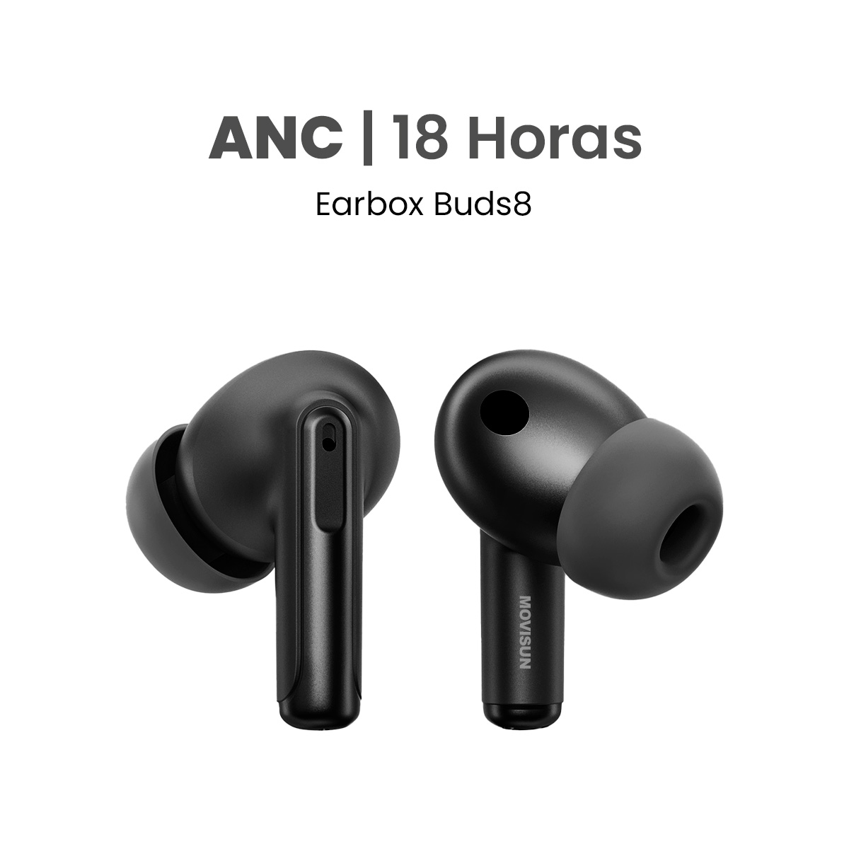 MOVISUN Earbox Buds8 Negro - Audífonos inalámbricos con ANC, asistente de voz, modo juego y hasta 18 h de autonomía
